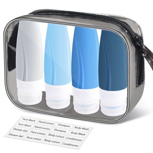 INSFIT Portable Travel Bottles TSA Approved, 2oz Travel Size Toiletries Containers, Leak Proof Carry on Bottles for Liquids BPA Free Squeezable Silicone Tubes, Travel Accessories for Shampoo Blue