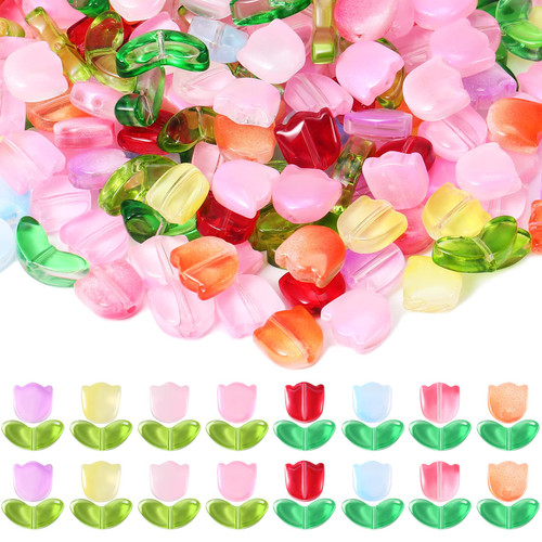 Huquary 320 Pcs Colorful Translucent Tulip Flower Beads Handcrafted Tulip Glass Spacer Bead Crystal Loose Glass Flower Beads for Jewelry Making Earring Bracelet DIY Craft Spring Summer Gifts Huquary 320 Pcs Colorful Translucent Tulip Flower Beads Handcrafted Tulip Glass Spacer Bead Crystal Loose Glass Flower Beads for Jewelry Making Earring Bracelet DIY Craft Spring Summer Gifts