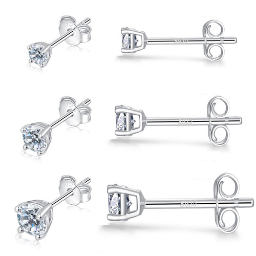 Sterling Silver Stud Earrings Set for Womens Mens Girls, 3 Pairs Small Round Simulated Diamond Cubic Zirconia CZ Studs for Cartilage Tragus Multi Piercing Ears 2mm/3mm/4mm Sterling Silver Stud Earrings Set for Womens Mens Girls, 3 Pairs Small Round Simulated Diamond Cubic Zirconia CZ Studs for Cartilage Tragus Multi Piercing Ears 2mm/3mm/4mm