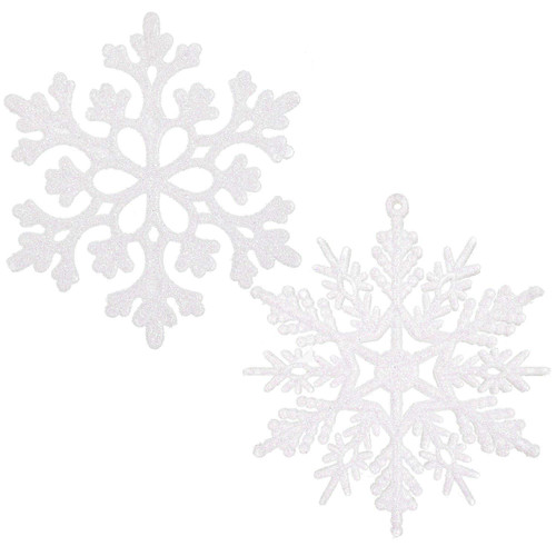 DearHouse 36Pcs Christmas Glitter Snowflake Ornaments, 4 Inch Plastic Snowflake Christmas Tree Ornaments Decorations for Winter Wonderland Christmas Party Decorations, White