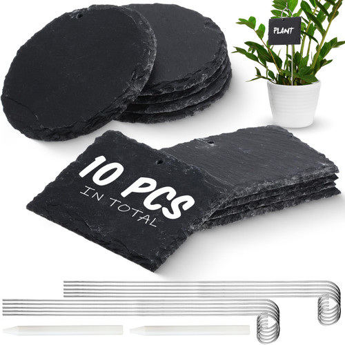 Kigley 10 Pcs Slate Plant Labels Slate Hanging Garden Markers Weatherproof Garden Signs Reusable Garden Tags with 10 Stainless Steel Stakes and 2 Chalk Pencils for Labelling Flower Bed Herb Vegetable Kigley 10 Pcs Slate Plant Labels Slate Hanging Garden Markers Weatherproof Garden Signs Reusable Garden Tags with 10 Stainless Steel Stakes and 2 Chalk Pencils for Labelling Flower Bed Herb Vegetable