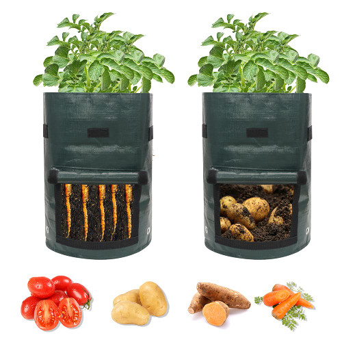 2-Pack 10 Gallon Garden Potato Grow Bags with Flap and Handles Aeration Fabric Pots Heavy Duty 2-Pack 10 Gallon Garden Potato Grow Bags with Flap and Handles Aeration Fabric Pots Heavy Duty