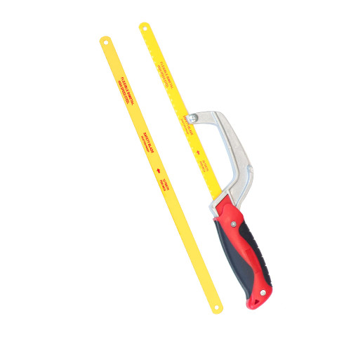 ACXMKEX Compact Mini Hacksaw 1 Pack Aluminum Frame with 2 Pieces Bi-metal HSS Replace Blades - Hand Operated Close Quarter Metal Hand Saw, Small Hack Saw, Red HS001BD1