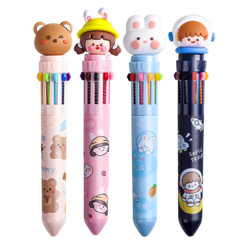 U Scinan 4Pcs Multicolor Pens Cute Cartoon 6-in-1 Retractable Ballpoint Pens-6 Vivid Colors in Every Pen