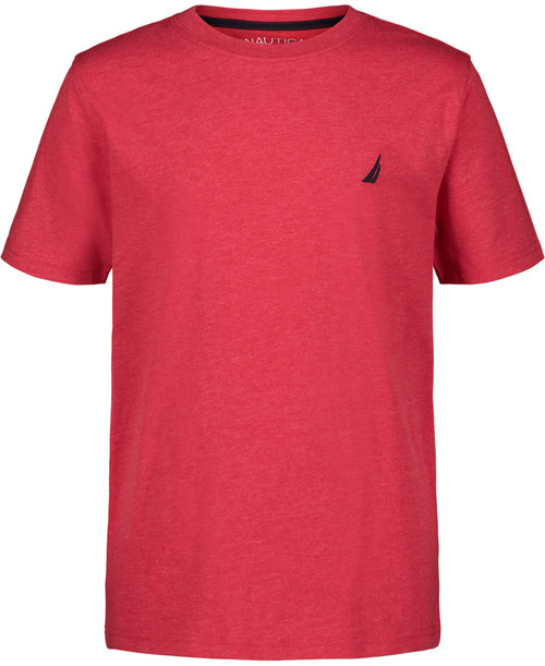 Nautica Boys' Short Sleeve Solid Crew Neck T-Shirt, Carmine Heather, 5