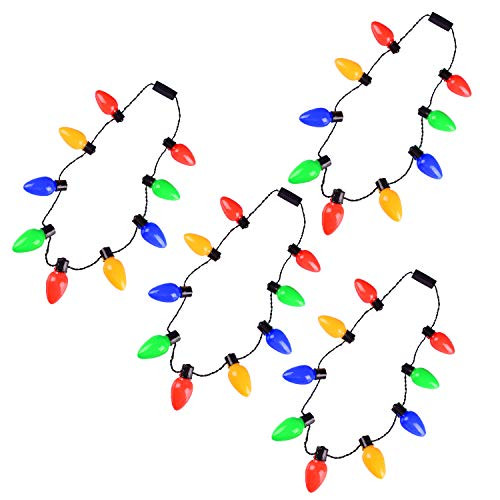 Christmas String Lights Bulb Necklace, 9 Bulbs LED Party Favors Light Up Necklace for Xmas Party (4 pcs LED Necklaces)