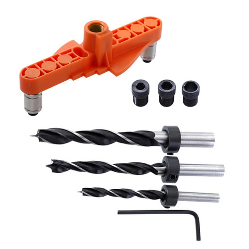 Self Centering Locator Guide Jig 2 in 1 Dowel Jig Kit Wood Dowel Hole Drilling Guide Woodworking Tools Orange