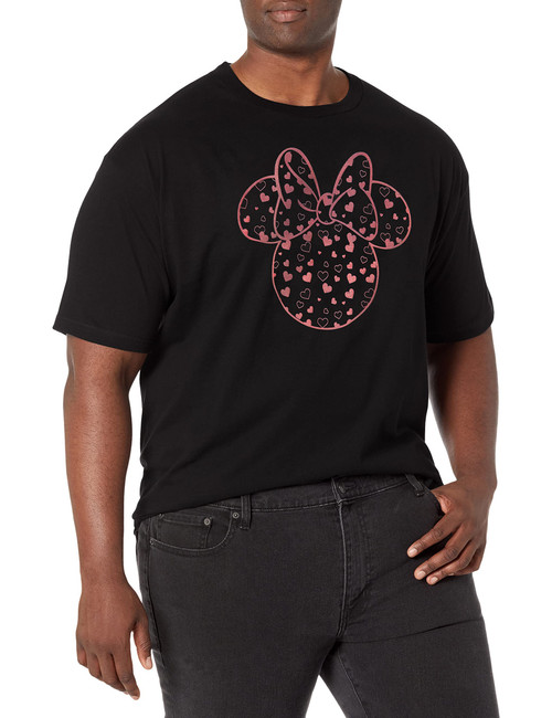 Disney Big & Tall Classic Mickey Minnie Hearts Fill Men's Tops Short Sleeve Tee Shirt, Black, Large Tall