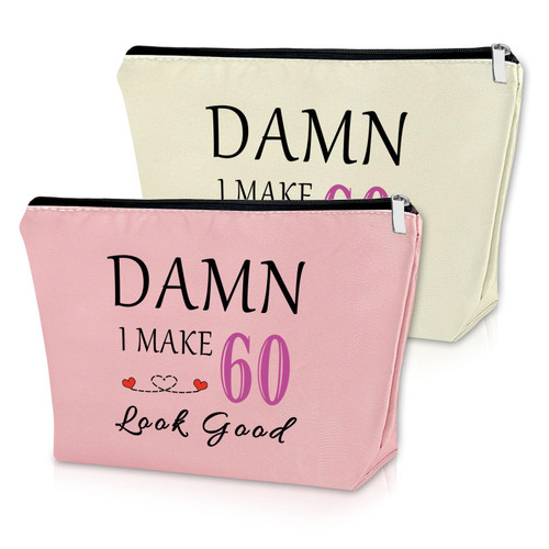 Sazuwu 2PCS Happy 60th Birthday Gifts for Sister Makeup Bag 60th Birthday Gifts for Mom Cosmetic Bag Gifts for Women Who Was Born in 1963 60 Year Birthday Gift for Wife Born in 1963 Travel Pouch