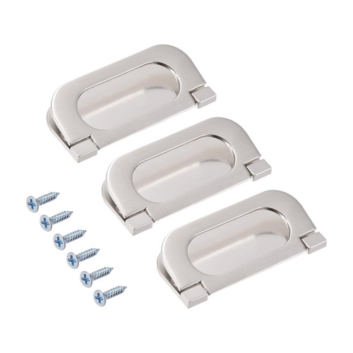 METALLIXITY Flush Ring Pull Handles(74mm/2.91") 3Pcs, Zinc Alloy Hidden Recessed Furniture Grip with Screws - for Drawer Sliding Door, Dark Silver