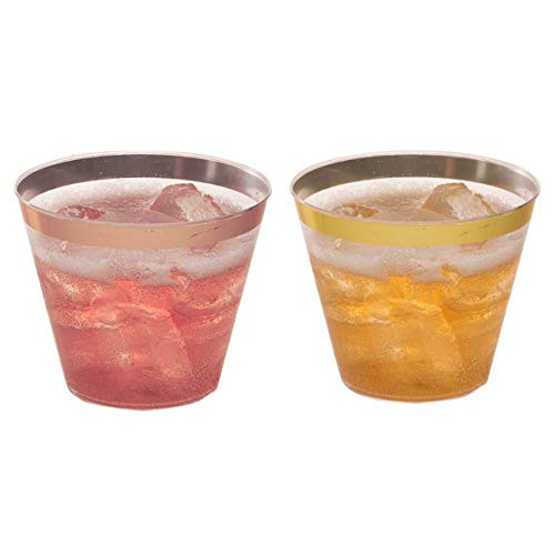 9 Oz Gold Plastic Cups 36 Plastic Cups Rose Gold Rimmed Old Fashioned Tumblers Gold Rimmed Plastic Cups for Party Decorations Disposable Clear Plastic Cups for Wedding Cups Elegant Party Cups