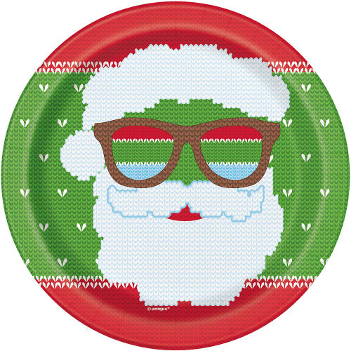 Unique Round Dessert Paper Plates - 7' | Ugly Sweater Christmas | 8 Pcs