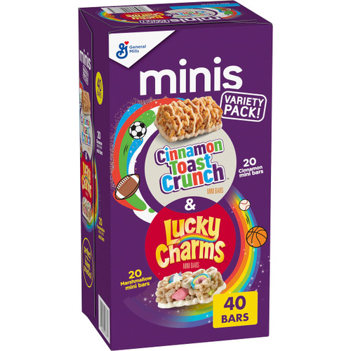 General Mills Cereal Lucky Charms and Cinnamon Toast Crunch Minis Treat Bars Variety Pack 40 Ct General Mills Cereal Lucky Charms and Cinnamon Toast Crunch Minis Treat Bars Variety Pack 40 Ct