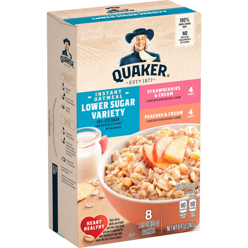 Quaker - Hot Cereal Instant Oatmeal Lower Sugar, Fruit & Cream Variety Pack, (8 Pack) Quaker - Hot Cereal Instant Oatmeal Lower Sugar, Fruit & Cream Variety Pack, (8 Pack)
