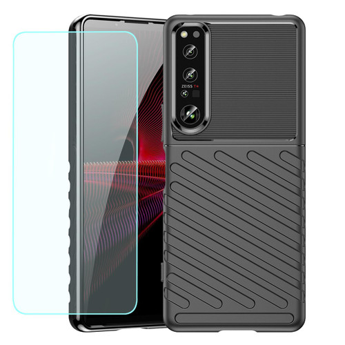 DFTCVBN Phone Case for Xperia 1 IV Case, Sony 1 IV XQCT62-B Case with Screen Protector, Military Grade Shockproof Rugged Shield Anti-Scratch Soft TPU Back Cover Cases for Sony Xperia 1 IV Black