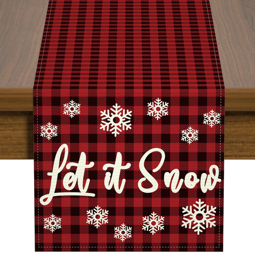 Christmas Table Runner, Red Black Buffalo Plaid Seasonal Winter Table Runner for Kitchen Dining Table Christmas Decorations for Indoor Outdoor Home Party Decor (13" x 90", Table Runner)
