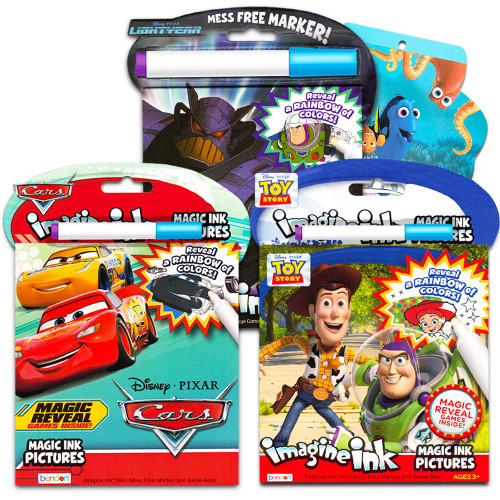 Imagine Ink Coloring Book Set -- Bundle Includes 3 Disney Imagine Ink Books for Kids Toddlers Featuring Toy Story, Disney Cars, Incredibles with Invisible Ink Pens and Stickers (Mess Free Coloring)