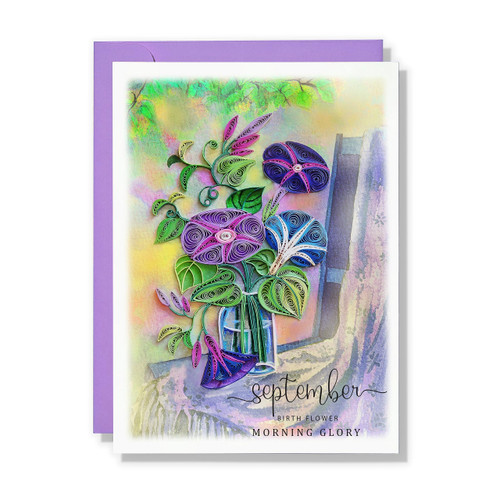TUMYBee Birth Flower Card, Morning Glory Flower for September, Floral Card for Birthday, Large 5in x 7in Quilling Card for Mom, Women, Daughter, Grandmother, Birth Flower Gift Decorations, 12 Months of Year Flower Card (September - Morning Glory)