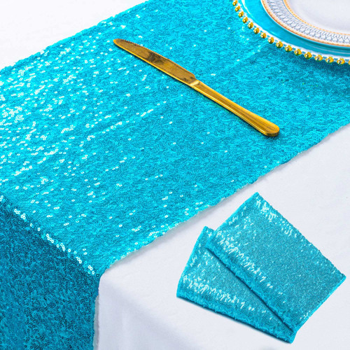Wedding Decor Sequin Table Runner,2pcs Turquoise-12x72-Inch Party Runner, Sequin Table Runner for Wedding Party Round Table Runners -0719E