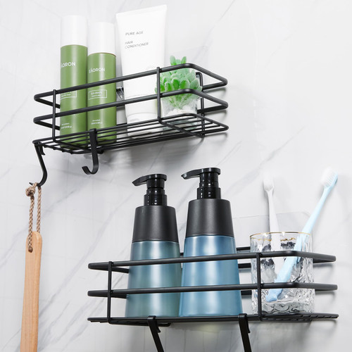 MeimeiDe Shower Shelf Caddy Adhesive: Bathroom Shower Organizer Rustproof Shampoo Holder for Shower Wall Drill Free Shower Racks Storage for Inside Shower Black(2 Pack)