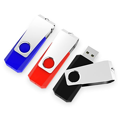 KEATHY 3 Pack 32GB USB Flash Drive USB 2.0 Swivel Thumb Drive Memory Stick Jump Drive Pen Drive - Black/Red/Blue (32GB, 3 Mixed Color)