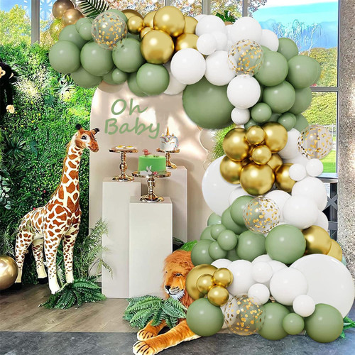 Sage Green Balloons Garland Arch Kit, Sage Green Gold White Balloons Arch Birthday Party Decorations for Baby Shower, Bridal Shower, Wedding, Anniversary, Graduations