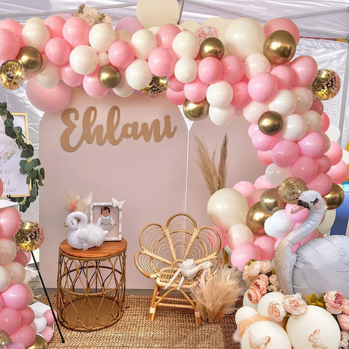 Pink Balloons Garland Arch Kit, Pink Gold White Balloon Confetti Gold Birthday Party Balloons for Baby Shower, Birthday, Bridal Shower, Anniversary Party, Wedding