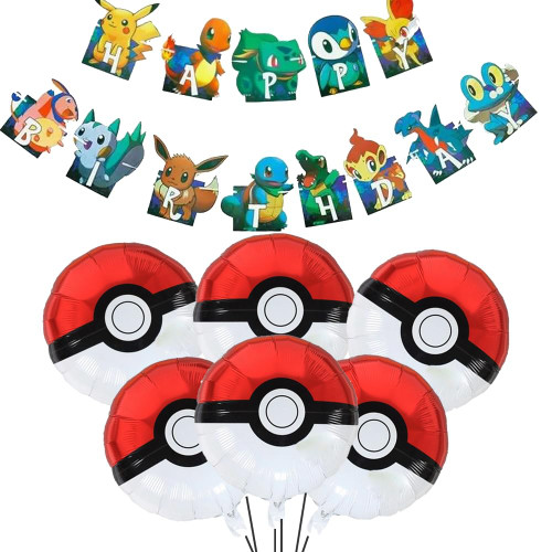 6 PCS LOVSONG Birthday Party Balloons - 18 INCH Round Pokeball Balloon with Happy Birthday Flag Birthday Banner Foil Balloon 6 PCS LOVSONG Birthday Party Balloons - 18 INCH Round Pokeball Balloon with Happy Birthday Flag Birthday Banner Foil Balloon