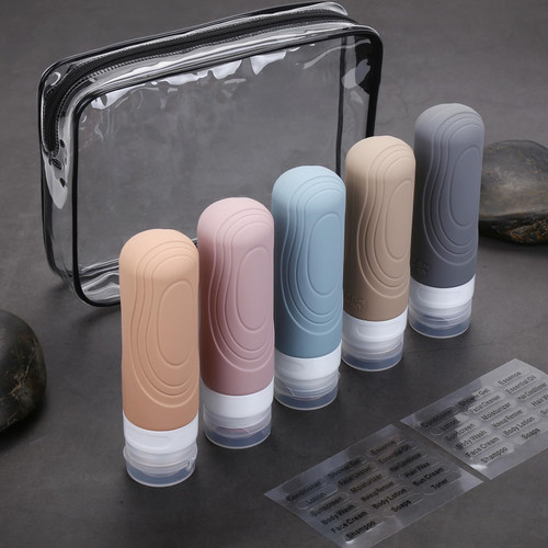 Higomai Travel Bottles for Toiletries, Tsa Approved 3oz Portable Travel Bottles, BPA Free Leak Proof Squeezable Silicone Travel Size Containers .(5 Pack)- Light Colors