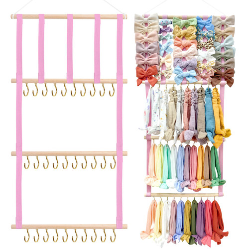 POVETIRE Baby Headbands Holder, Hair Bows Organizer for Baby Girls Hair Accessories Storage Hanging Display Stand for Wall Room Nursery Decor