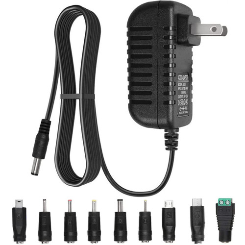 DC 5V 2A Power Cord AC Adapter w/ 9 Plug Tips for LED Monitor USB Hub TV Box Tablet Camera Speaker Webcam Router and More 5V Electronics