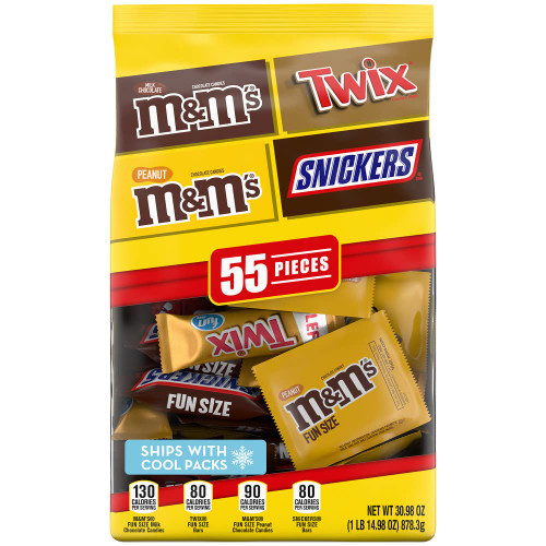 M&M'S Milk Chocolate, M&M'S Peanut, TWIX & SNICKERS Fun Size Milk Chocolate Halloween Candy Variety Bag (55 Pieces)