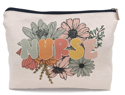 Lacosu Nurse Retro Flowers Floral Nursing Makeup Bag Make up Cosmetic Bag Small Zipper Pouch,Nurse Appreciation Gift,Nurses Week Gift,Nursing Student Gift,Nurse Graduate Gifts