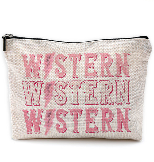 Hot Pink Western Lightning Bolt Makeup Bag Travel Cosmetic Bags for Women Girls,Western Cowgirl Rodeo Cosmetic Bags with Zipper Pouch Travel Toiletry Case,Teen Girls Gift,Cowgirl Gifts for Girls