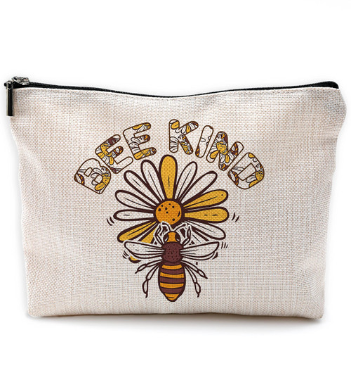 NEGIGA Inspirational Quotes Bee Kind Daisy Flower Bee Floral Makeup Bag Cosmetic Bags with Zipper Pouch Travel Toiletry Case,Gifts for Bee Lovers Women,Daisy Lover Gifts
