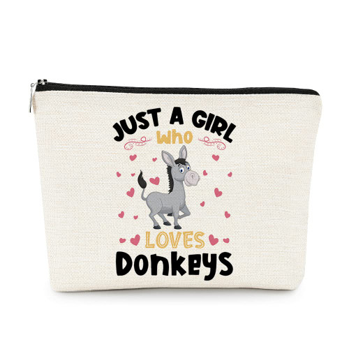 EXUQO Just a Girl Who Loves Donkeys Cute Donkey Makeup Bag Cosmetic Bag Travel Toiletry Zipper Pouch, Gifts for Donkey Lovers, Donkey Gifts for Women Girls