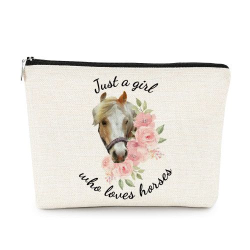 EXUQO Just a Girl Who Loves Horses Floral Horse Makeup Bag Cosmetic Bag Travel Toiletry Zipper Pouch, Gifts for Horse Lovers, Horse Rider Gifts EXUQO Just a Girl Who Loves Horses Floral Horse Makeup Bag Cosmetic Bag Travel Toiletry Zipper Pouch, Gifts for Horse Lovers, Horse Rider Gifts