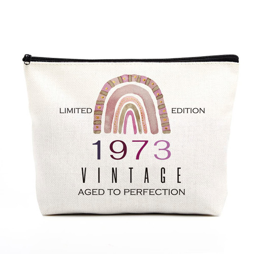 50th Birthday Gifts for Women Makeup Bag 50th Birthday Decorations Women Boho Rainbow 50 Year Old Birthday Gifts for Women Her Female Mom Aunt Friend Sister Bestie Teacher Limited Edition 1973 Vintage