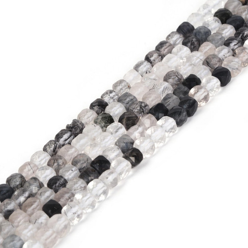 Natural Black Rutilated Quartz Gemstone 4mm Faceted Cube Square Loose Beads 16 Inch for DIY Jewelry Making Beads Natural Black Rutilated Quartz Gemstone 4mm Faceted Cube Square Loose Beads 16 Inch for DIY Jewelry Making Beads