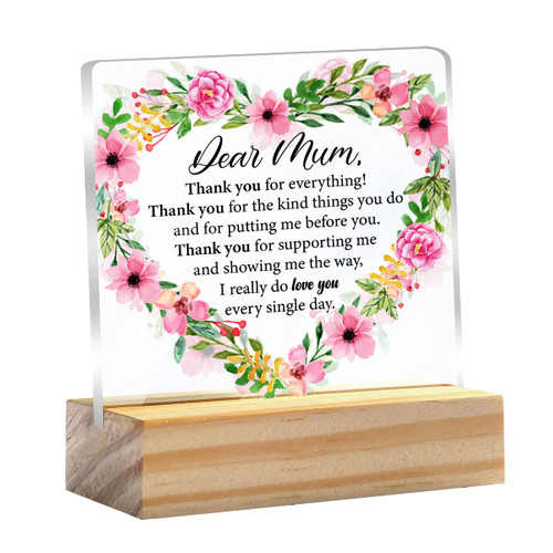 Mum Gift Thank You Mum Clear Desk Decorative Sign Keepsake Present Floral Mom Acrylic Plaque With Wooden Stand Sign Desk Decor for Home Office Mum Gift Thank You Mum Clear Desk Decorative Sign Keepsake Present Floral Mom Acrylic Plaque With Wooden Stand Sign Desk Decor for Home Office