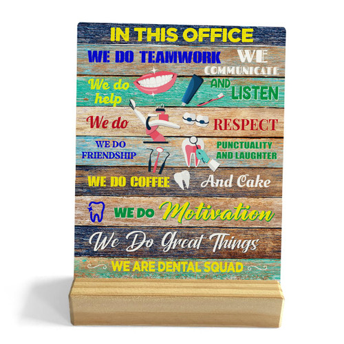 Inspirational Quote Dentist Office Desk Decor Rustic Plaque with Wood Stand, We are Dental Squad Wooden Sign, Decorative Wood Sign for Home Office Shelf Decor
