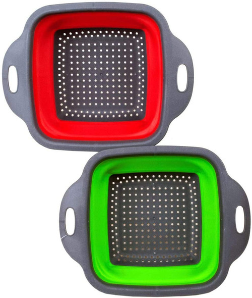 Collapsible Colanders, Over the Sink Kitchen Strainer, Fruit Colanders Strainers With Handles,Perfect for Draining Pasta,Vegetable,fruit (Colanders / 2 pack square (green&red))