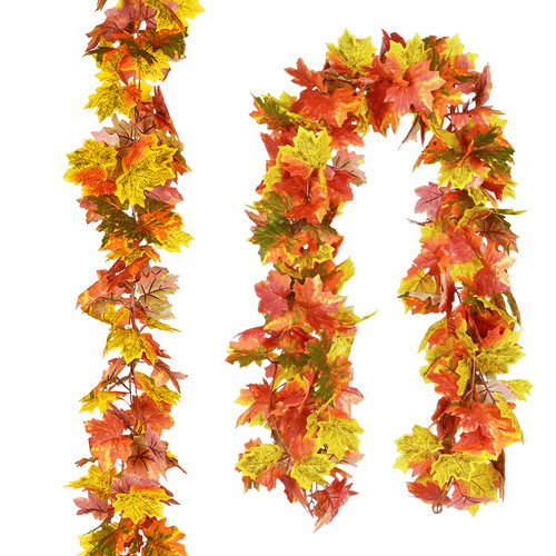 Artiflr 2 Pack Fall Garland Maple Leaf Clearance, Hanging Vine Garland Artificial Autumn Foliage Garland Thanksgiving Decor for Home Wedding Fireplace Party Christmas (Orange)
