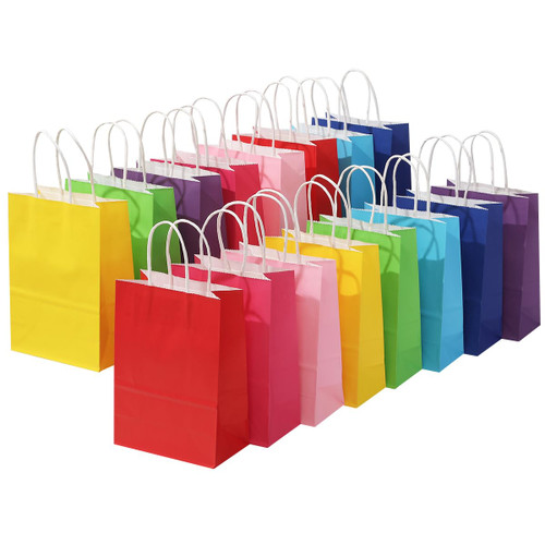 Vammy 32 Pack Small Gift Paper Bags 5.9x3.15x8.27 inch, 8 Colors Party Favor Gift Bags with Handles, Kraft Paper Gift Bags Bulk for Birthday Wedding Party Favors Baby Shower Grocery Retail Shopping Business Goody Craft Bags (Rainbow)