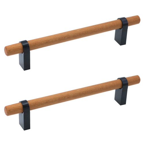 Antrader Cabinet Pull Handle,5.04"(128mm) Hole Centers Solid Wood Pull,7" Long Wood Pull with Screws for Dresser Drawer(Zinc Alloy+Wood,2 Pack)
