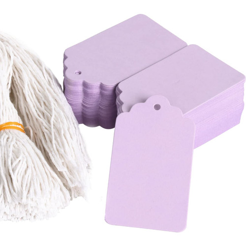 Gift Tags with String, 200pcs Light Purple Blank Marking Tags, Price Tags,Hang Tags for DIY Arts and Craft Homemade Gifts Wrapping