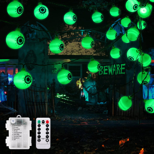 DYTesa Halloween Lights, 30 LED Waterproof Halloween Eyeball String Lights, Holiday Decoration Scary with 8 Modes Steady/Flickering Lights, Halloween Indoor/Outdoor for Party Garden Yard Decor, Green DYTesa Halloween Lights, 30 LED Waterproof Halloween Eyeball String Lights, Holiday Decoration Scary with 8 Modes Steady/Flickering Lights, Halloween Indoor/Outdoor for Party Garden Yard Decor, Green
