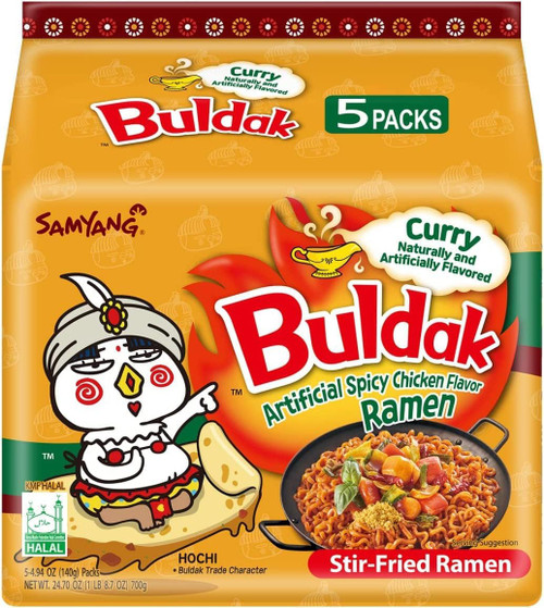 Samyang Buldak Hot Spicy Chicken Ramen Noodle Korean Stir-Fried Ramen, Curry, Pack of 5