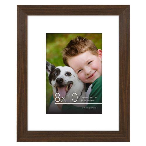 Americanflat 8x10 Picture Frame in Walnut - Use as 5x7 Picture Frame with Mat or 8x10 Frame Without Mat - Wide Frame, Shatter Resistant Glass, Built-in Easel, Hanging Hardware for Wall and Tabletop