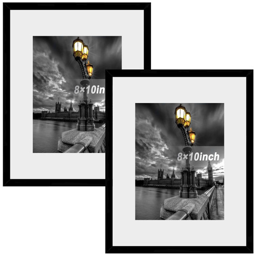Fixwal 8x10 Picture Frame Set of 2, Display Pictures 5x7 with Mat or 8x10 without Mat, Black Photo frame for Wall Mounting or Tabletop Display